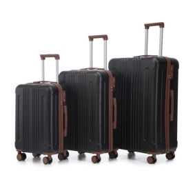20 24 28 3 Pcs Set In ABS Spinner Wheel Luggage, Carry On Suitcase, Matching Color, TSA Combination Lock (Option: Black Brown)