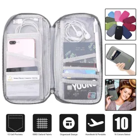 Travel Passport Wallet 12Cells Ticket ID Credit Card Holder Water Repellent Documents Phone Organizer (Option: Silver)
