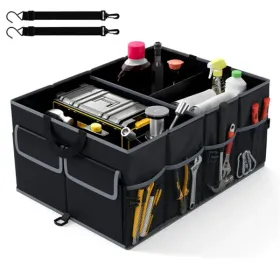 13 Gallon Car Trunk Organizer - 3 Compartments+6 Pockets, 600D Oxford Fabric, Non-Slip Base, Black (Option: Defaulttitle)