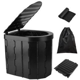 Foldable Emergency Toilet Portable Porta Potty for Car Travel Camping Boating Hiking Cleanable Travel Commode with Lid Carry Bag 1 Roll Garbage B (Type: Toilet)