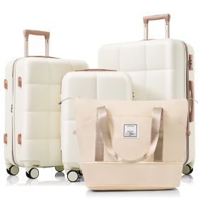 4-piece Suitcase Set With USB Port, Expandable ABS Durable Suitcase With Travel Bag, Cup Holder, With Spinner Wheels, Beige (Option: Beige)